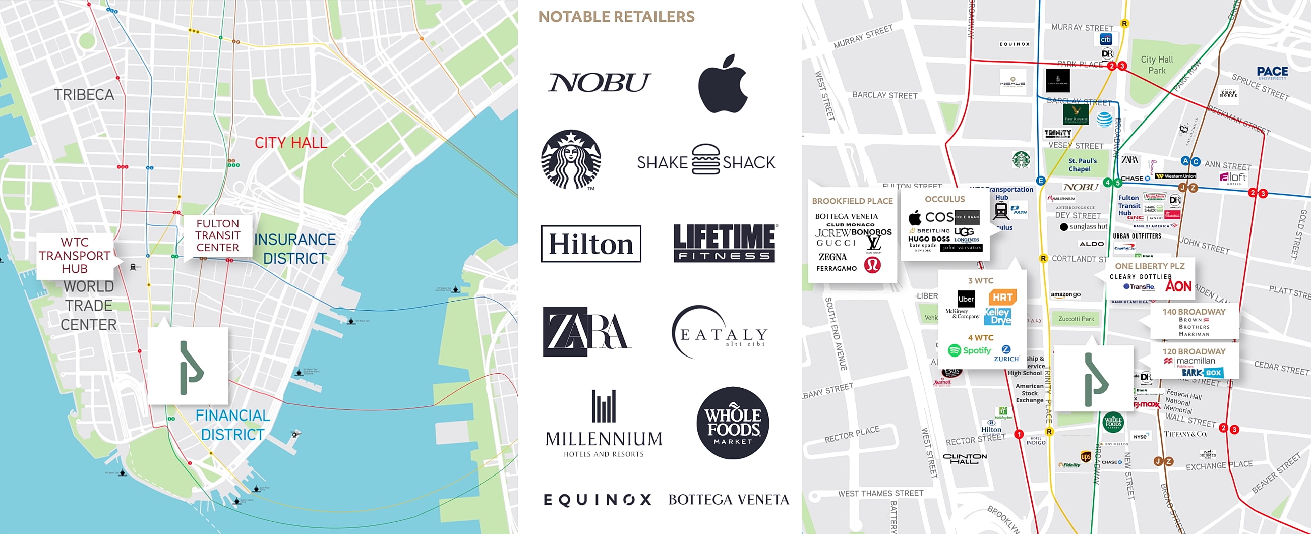 Map of New York City's financial and retail districts.