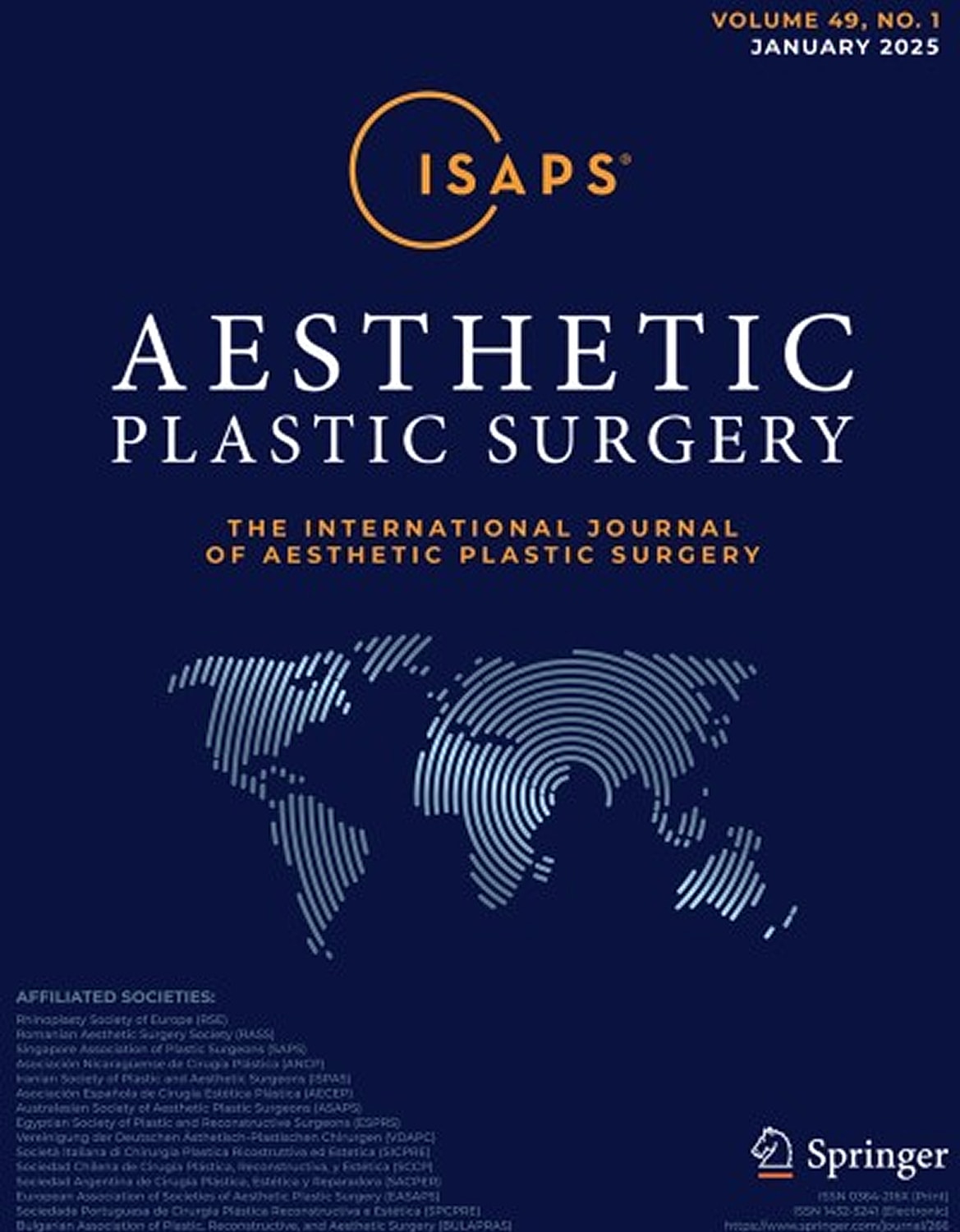 Aesthetic Plastic Surgery journal cover, January 2025.