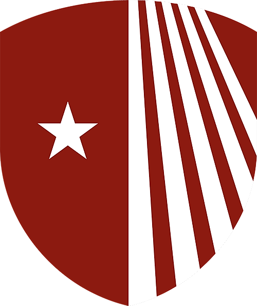 Red shield logo with star and stripes.